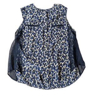 Sea New York Blue Sleeveless Cheetah Print w/ Mesh Side Panel Tank Top Sz 6